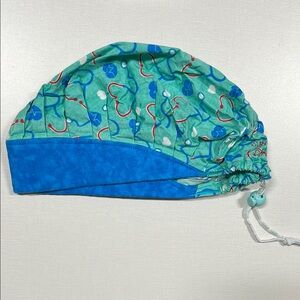 Green and Blue Heart Patterned Scrub Cap
